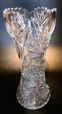 (277) Antique ABP Heisey Pinwheel & Fan Cut Lead Crystal Corset Vase 10