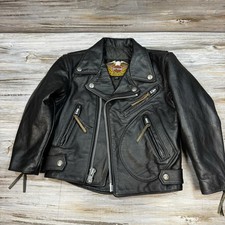 Original Vtg Harley Davidson Black Leather Coat Biker Jacket Old School Size 9 picture