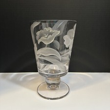 Vintage Franz Grosz Floral Etched Glass Vase 9” Signed picture