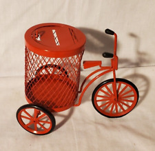 Vintage Red Metal Tricycle Coin Holder Basket Desktop 5'' picture
