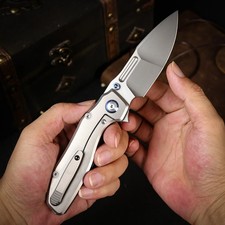 REMETTE TwoFace Folding Knife 3″ Bohler M390 Steel Blade Gray Titanium Handle picture