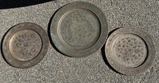 Vintage Persian Hand HammeredCopper Tinned Wall Hanging Bird Plate( Three Plates picture