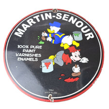 Vintage Martin Senour Paint Sign - Porcelain Varnishes Enamels Disney Gas Sign picture