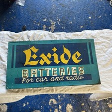 Vintage Exide Battery Tin Sign not enamel 1946 picture