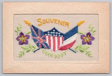 France Allied Flags Souvenir Embroidered Floral Patriotic WWI Silk Art Postcard picture