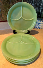 4 Anchor Hocking Fire King Jadeite Grill Divided Tab Plates Vintage Restaurant picture