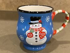 Temptations By Tara Winter Whimsey 16 Oz Coffey Mug Snowman Christmas Blue picture