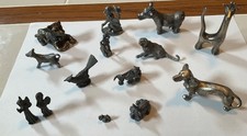 LOT(14 pcs) vintage pewter figurines. Cows, clowns, angels, bird, tiger, dogs picture