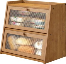 Extra Large Bread Box Double Layer for Kitchen Counter Bamboo Wood Capacity picture