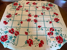 Vintage NOS NWT Plaid Poppy Japan Print Tablecloth Red 1950's picture