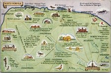 Vintage NORWICH / NORTH NORFOLK England UK Postcard MAP -1956 Cancel /QEII Stamp picture