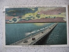 Vtg Florida News Company Post Card - Night View Gandy Bridge, FL - Posted 1928 picture