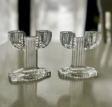 VINTAGE Art Deco Anchor Hocking Glass Queen Mary Double Candlestick  1936 - 1949 picture
