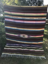 Vtg Mexican Saltillo Sarape Wool MINT Condition Incredible Colors 63” X 91” picture