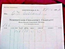 Antique 1909 Northwood ND Creamery Receipt Vintage North Dakota Paper FREE S/H picture