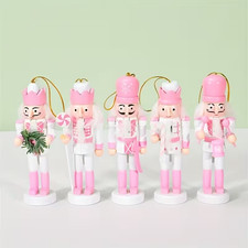 5-Set Christmas Nutcracker Soldier Dolls Hanging Ornaments Home Decor Pink picture