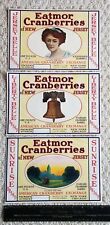 1930s 3 DIFF EATMOR CRANBERRIES CRANBERRY CRATE LABELS {SUNRISE LIBERTY JERSEY} picture