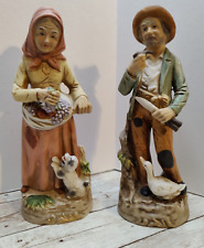 Vintage Pair Homco Home Interiors Porcelain Old Farmers Duck Puppy 1417 Figurine picture
