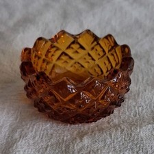 Amber Diamond Pattern Glass Open Salt Cellar, Round Small 2 in, Glossy picture