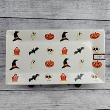 Ciroa Ceramic 14in Halloween Serving Tray, Ghosts, Pumpkins, Witch, Skull picture
