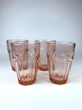 VTG Bormioli Rocco Pink  12 oz. Tumbler Drinking Bar Glasses Set of 4 Stackable picture