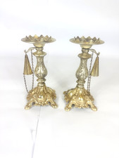 Vintage Gold-Toned Ornate Baroque Style Cast Metal Candleholder Attached Snuffer picture