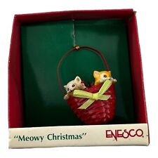 Small Wonders Meowy Christmas Vintage Kittens in Basket Ornament 1989 Enesco picture
