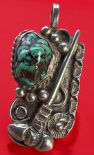 Vintage ART LEWIS Choctaw Coin Silver Turquoise TOMAHAWK MOTIF Necklace Pendant picture