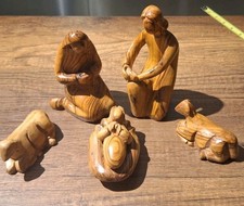 Hand Carved Modern Faceless Olive Wood Nativity Scene Bethlehem 5 Loose Figures  picture