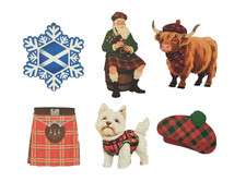 Wooden Scottish Christmas Ornaments, 6 Different Designs, Approx. 4