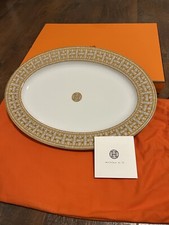 BNIB HERMES MOSAIQUE AU 24 GOLD OVAL PLATTER PLATE SMALL ORANGE Porcelain picture