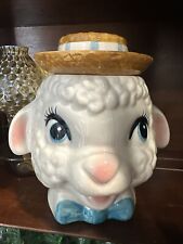 Vintage Metlox Poppytrail Lamb Head Cookie Jar Bow Tie Straw Hat Ceramic w/sound picture