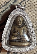 Phra Bucha Lp Ngern ,Wat  Bangkhlan yr 2450-2460 Buddha Real Silver Case picture