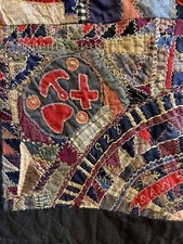 Antique crazy quilt Signed & dated 1928 picture