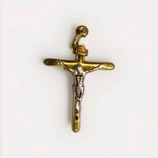 Two-Tone Crucifix Cross Pendant in Silver & Gold-Tone | Jesus Charm picture