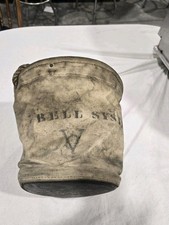Vintage BELL SYSTEM Leather Bottom Canvas Tool Bucket Bag w/ Original Rope Hook picture