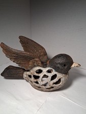 Vintage Cast Iron Japanese Garden Lanturn Robin Bird Heavy picture