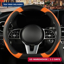 Black Orange Microfiber Leather D Shaped Steering Wheel Cover | Breathable Anti picture