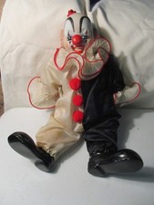 Vintage Clown Porcelain 1983 Black White Red Dynasty Doll Sitting Clown Creepy picture
