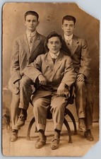 c1910s Three Men Suits Studio Portrait Pants Folded At Bottom VINTAGE Postcard picture