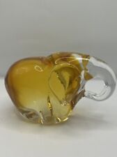 Art Glass Elephant Paperweight Figurine In Clear And Golden picture