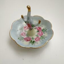 Cute Porcelain Ring Trinket Holder with Painted Roses and Leaves Signed picture