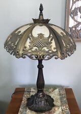 Vintage Slag Glass Panel Table Lamp Art Nouveau Baroque EUC picture