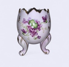 Vtg Napco Porcelain Light Blue Purple Flower Cracked Egg 3-footed Vase VC500 picture