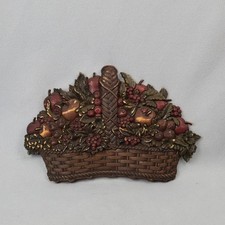 Vintage 1978 Homco Fruit Basket Wall Plaque 3D Plastic Decor Rustic Cottagecore picture