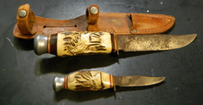 Vintage Baron Solingen Two Blade Fixed Blade Knife Set In Sheath GD-VG picture