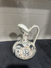 Vintage Mexican Tonala Pottery Medium Pitcher Vase Handle Birds 7
