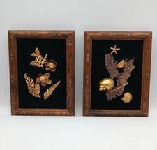 Vtg Saburo 24k Gold Dipped Hawaiian Flower Fern Shell Framed Wall Art 6
