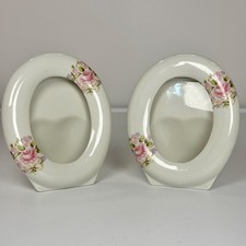 Vintage RAJ California Porcelain Oval Picture Frames - Set of 2 Pink Roses Japan picture