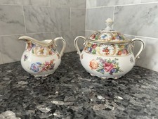 Schumann Creamer & Sugar Bowl - Dresden Flowers Porcelain Germany picture